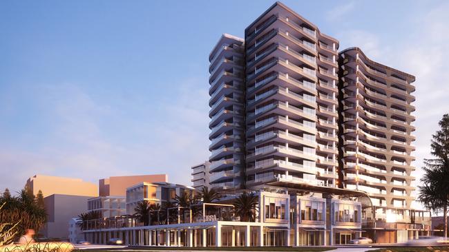 Kirra Beach Hotel render for newly configured tower and hospitality laneways