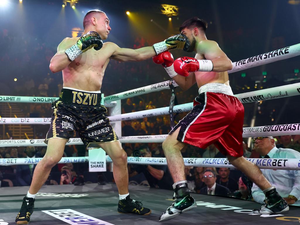 Tszyu was at his brutal best with a savage first round knockout of Carlos Ocampo in 2023. Picture: Chris Hyde/Getty Images