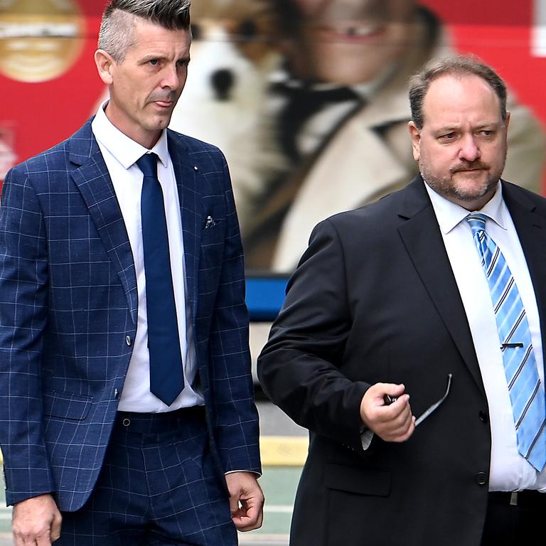 Lee Lovell arrives to Brisbane Supreme Court with representatives. Picture: John Gass