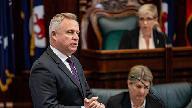 Tasmanian Premier Jeremy Rockliff answers questions in Parliament on Tuesday 19th November 2024. Picture: Linda Higginson