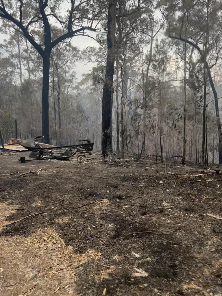 The Bermagui fire has destroyed a boat at Barragga Bay on the Tathra Bermagui road. Picture: Jay Goodwin