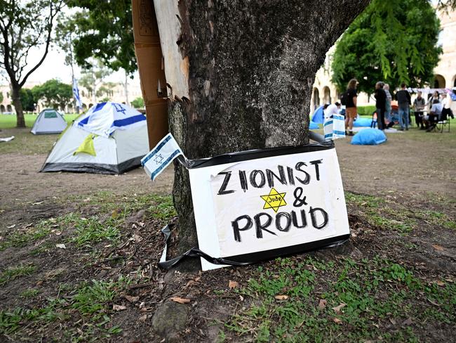 Pro Israel protest camp at the University of Queensland (UQ) in Brisbane. Picture: Dan Peled/NCA NewsWire