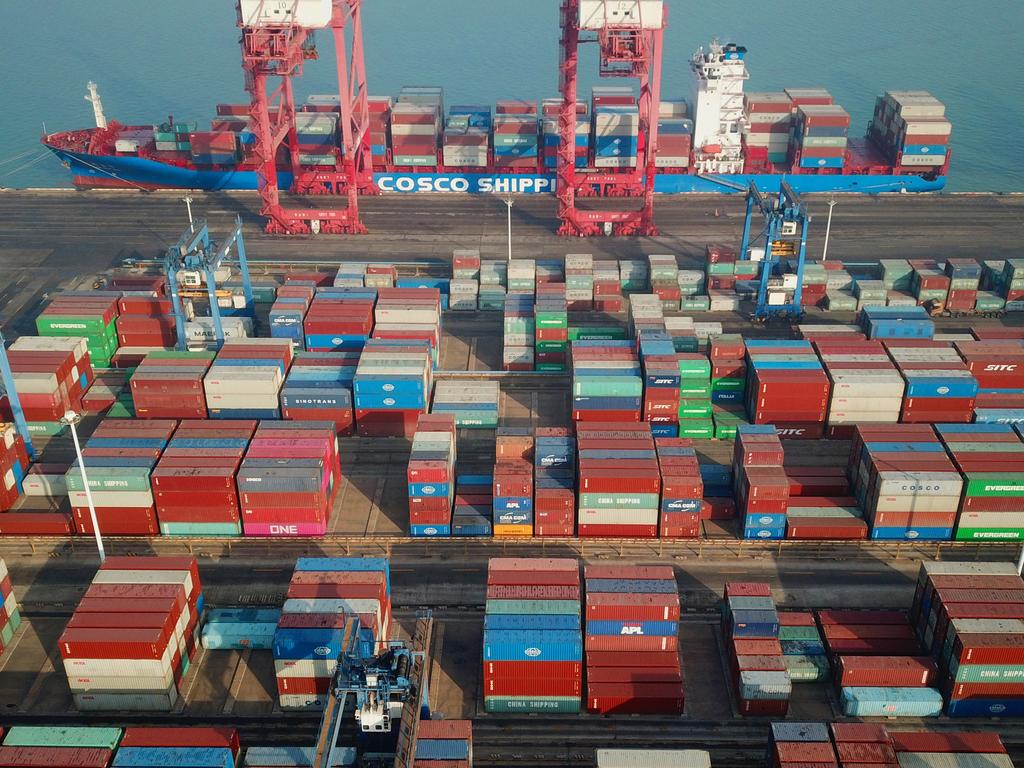 Shipping containers at a port in Lianyungang, in China’s eastern Jiangsu province. Picture: STR/AFP