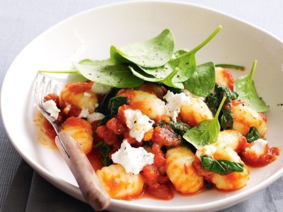 Gnocchi with goats cheese and spinach.