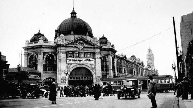 An original W-class tram crossing Flinders St in 1928. Picture: Museums Victoria