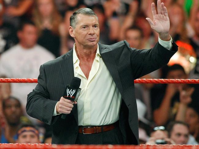 LAS VEGAS - AUGUST 24:  World Wrestling Entertainment Inc. Chairman Vince McMahon appears in the ring during the WWE Monday Night Raw show at the Thomas & Mack Center August 24, 2009 in Las Vegas, Nevada.  (Photo by Ethan Miller/Getty Images)