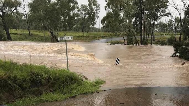 Flooding on Clermont-Rubyvale Road at 8am. Picture: Facebook