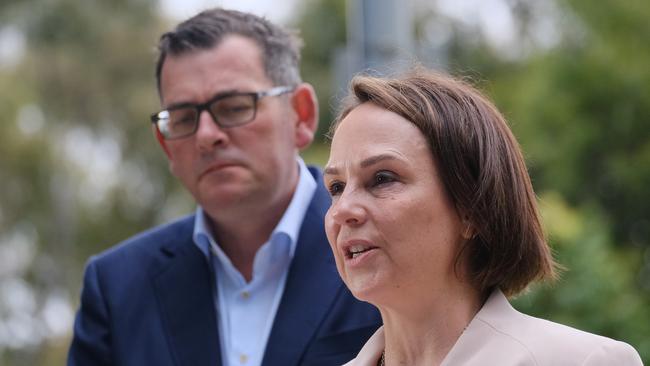 Premier Daniel Andrews with Jaala Pulford. Picture: Luis Ascui