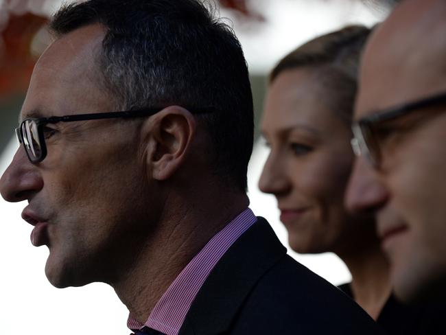 Greens Leader Richard Di Natale, Senator Larissa Waters and Senator Adam Bandt are not happy about these changes. Picture: Sam Mooy/AAP
