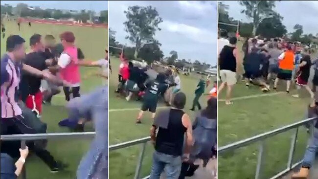 An alleged football fight at U13 clash between Wynnum and Logan Brothers on Sunday. Picture: Supplied