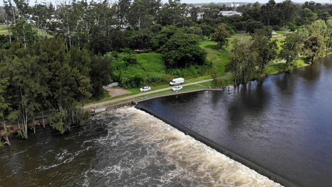 Emergency services at the scene near the Penrith Weir. Picture: Toby Zerna