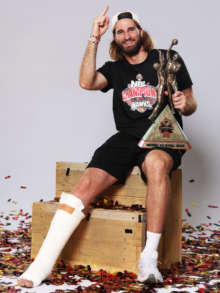 Harry’s brother Sam Froling won the NBL Championship with the Hawks, but suffered a serious Achilles injury in the process. Picture: Getty Images