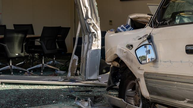 Car crashes into the office of MLA Mark Monaghan in Stuart Park. Picture: Pema Tamang Pakhrin