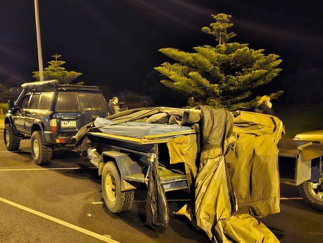 Mr Momcelivic’s car and camper trailer after the incident. Picture: Supplied