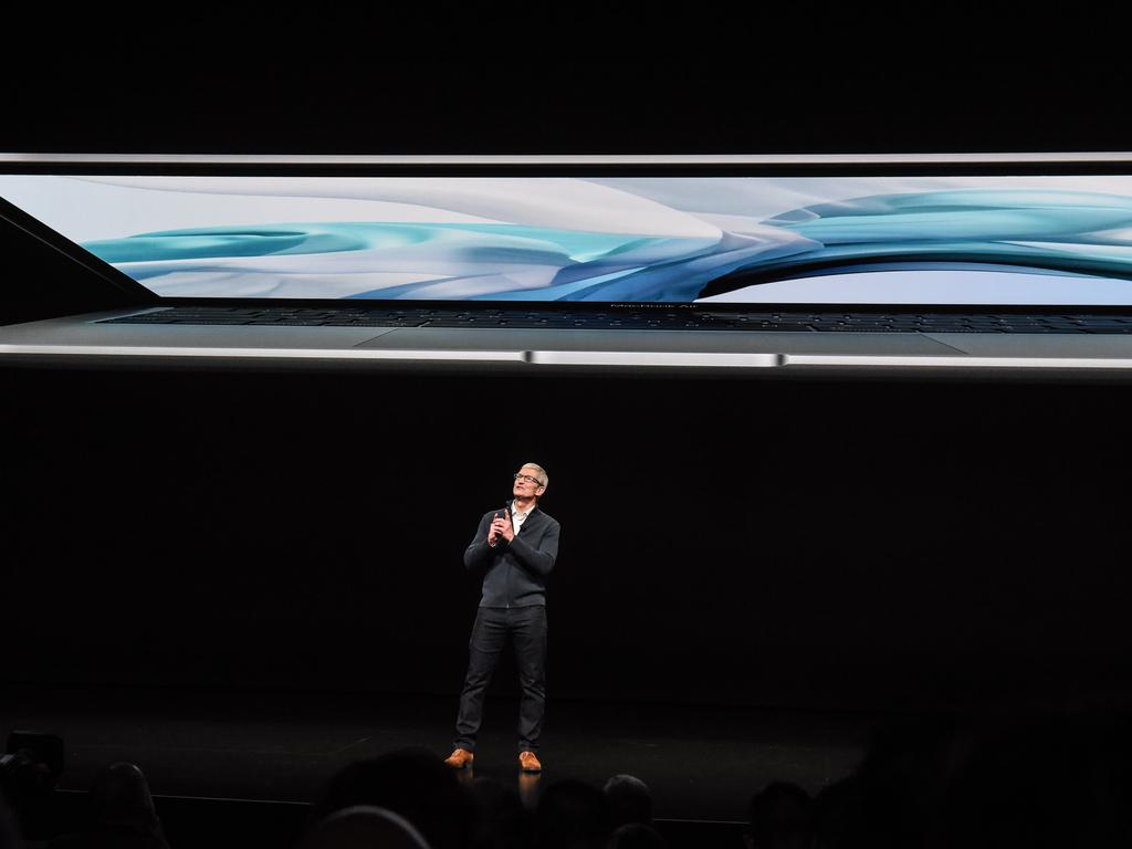 Tim Cook shows off Apple’s new MacBook Air. Picture: Getty Images/AFP