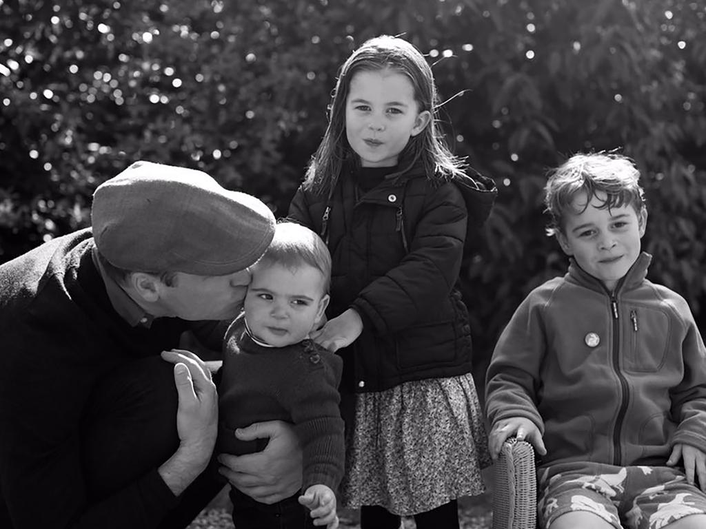 Prince William recently shared this adorable photo of him with his children, Prince George, Princess Charlotte and Prince Louis. Picture: Twitter