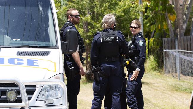 Police remain at the home at Waterford West south of Brisbane. Picture: Attila Csaszar/AAP