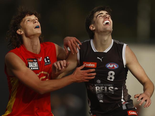 Jonty Faull (right) will be sidelined with injury. Picture: Daniel Pockett/AFL Photos/via Getty Images