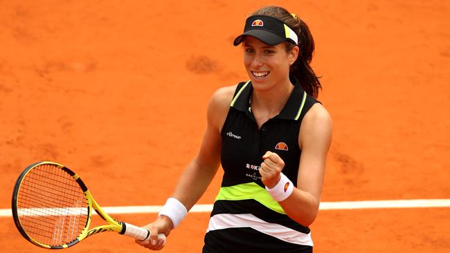 Johanna Konta celebrates her win over Sloane Stephens. Picture: Getty Images