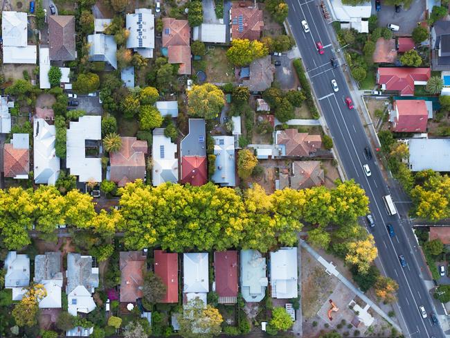 A view from directly above a residential suburb of Melbourn, in Victoria State, Australia. Picture: Istock