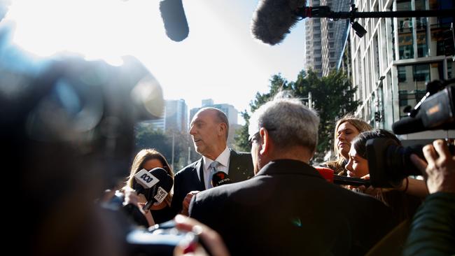 Brian Houston was swarmed by media and supporters when he arrived to court. Picture: NCA NewsWire / Nikki Short