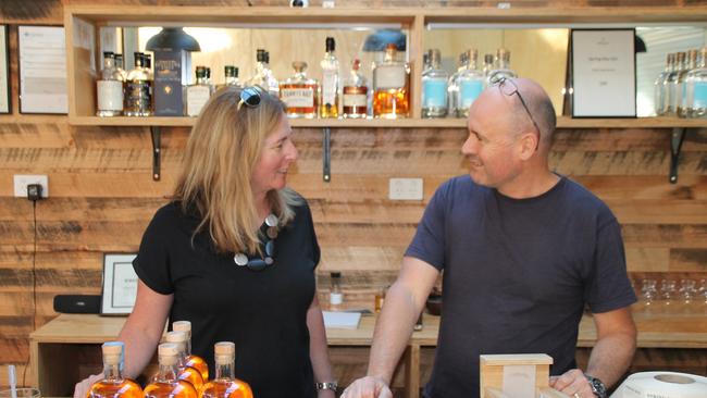 Suzy and Cam Brett at Spring Bay Distillery SUPPLIED