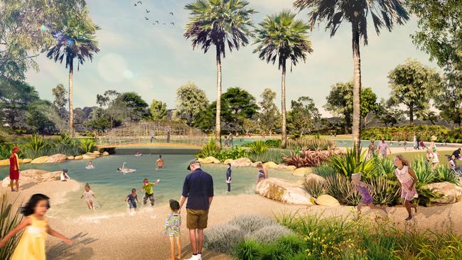 An artist’s impression of the under construction Campbelltown Billabong Parklands.