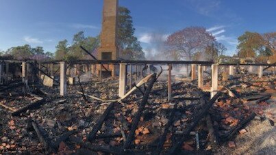 Hawbryn House after the fire razed it to the ground.