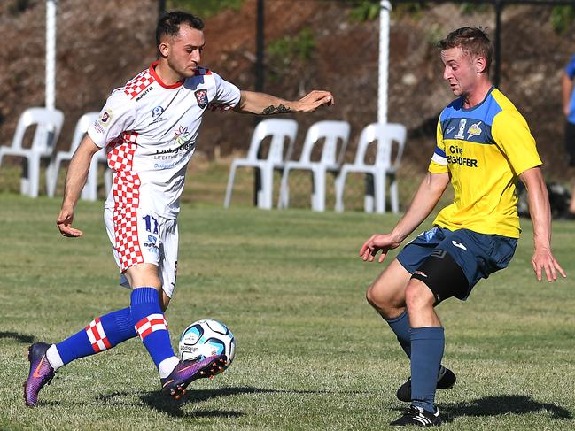 Gold Coast Knights’ Nick Panetta (left) scored a double against Sunshine Coast. Picture: John Gass