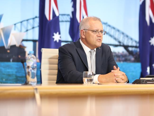 Scott Morrison outlined what practical steps Australia was doing to achieve its climate goals. Picture: NCA NewsWire / Christian Gilles