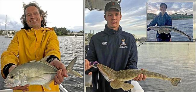 Gotcha - Matthew from Victoria with a GT and Fraser and his sister Alex with quality flathead which they caught and released in the lower estuary on recent Noosa River Fishing Safaris. Picture: www.fishingnoosa.com.au