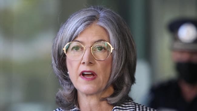 Chief public health officer for SA Health is Professor Nicola Spurrier during a press conference. Picture: Emma Brasier