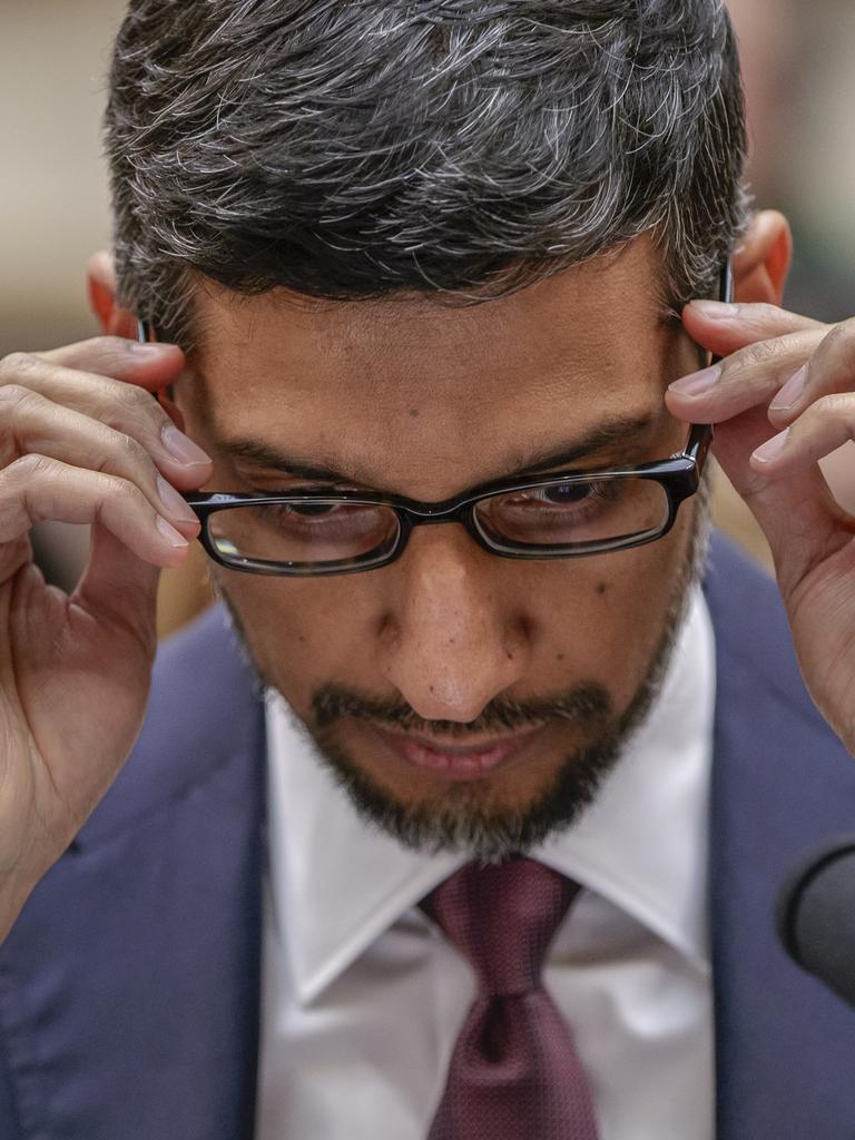 Mr Pichai appearing before a US House Judiciary Committee into the company's privacy, security and data collection. Picture: AP Photo/J. Scott Applewhite, File