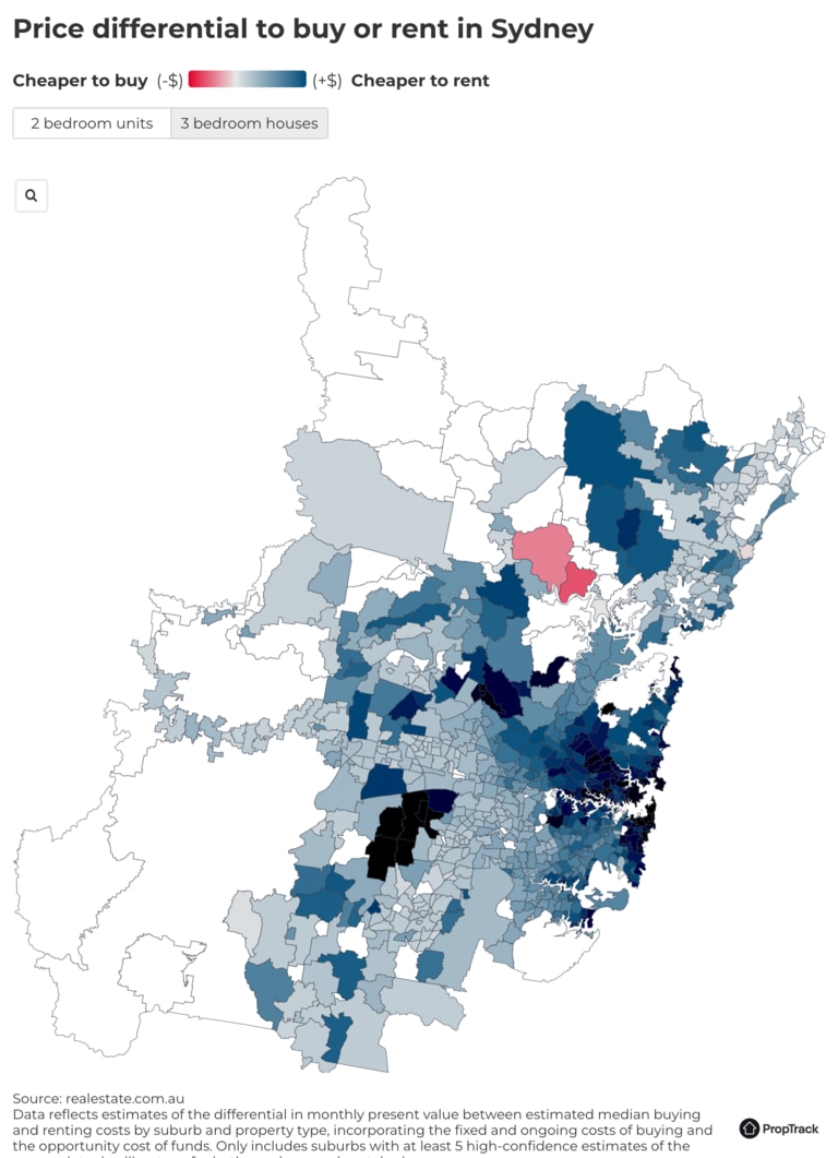 Less than 10 per cent of homes in NSW are cheaper to buy than rent. Picture: PropTrack