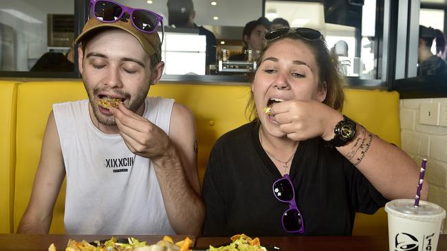 Sarah Keith and Matthew Loder were first in line to get their hands on Taco Bell food. PICTURE: MATT TAYLOR.