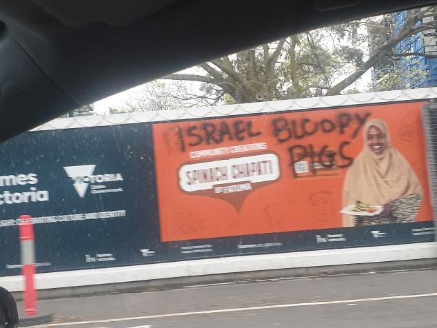 Anti-Semitic graffiti and stickers near the VGCCC office. Picture: Supplied