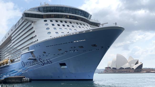 Ovation of the Seas docks in Sydney — Royal Caribbean hopes the liner will again set sail from the harbour city late next year. Picture: Benedict Brook