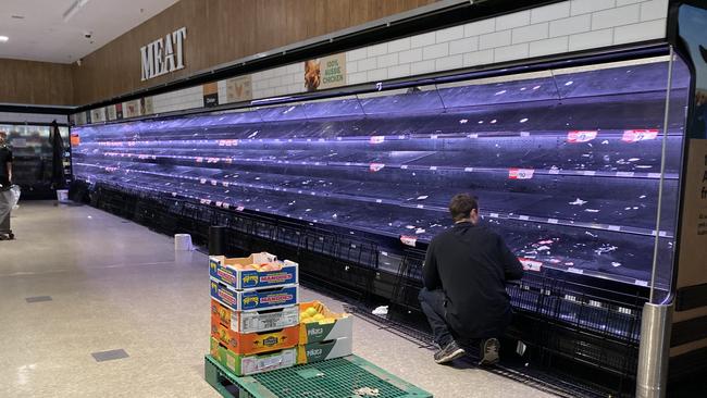 Supermarket shelves were emptied of fresh meat at the Wonthaggi Woolworths on Wednesday, February 14. Picture: Supplied