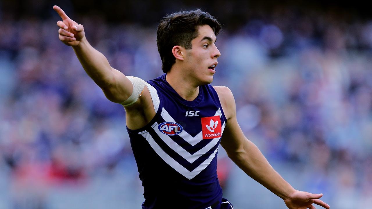 Adam Cerra calls for the ball during his first season at Fremantle.