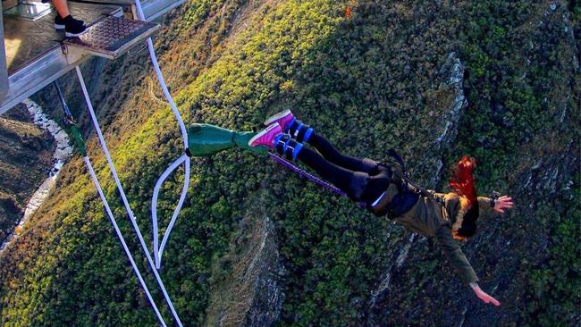 Jumping at the Nevis Bungy in New Zealand.