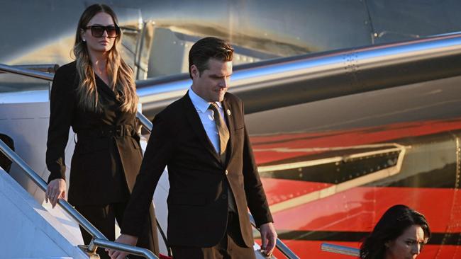 Matt Gaetz and Tulsi Gabbard step off a plane at Philadelphia International Airport during the presidential race.