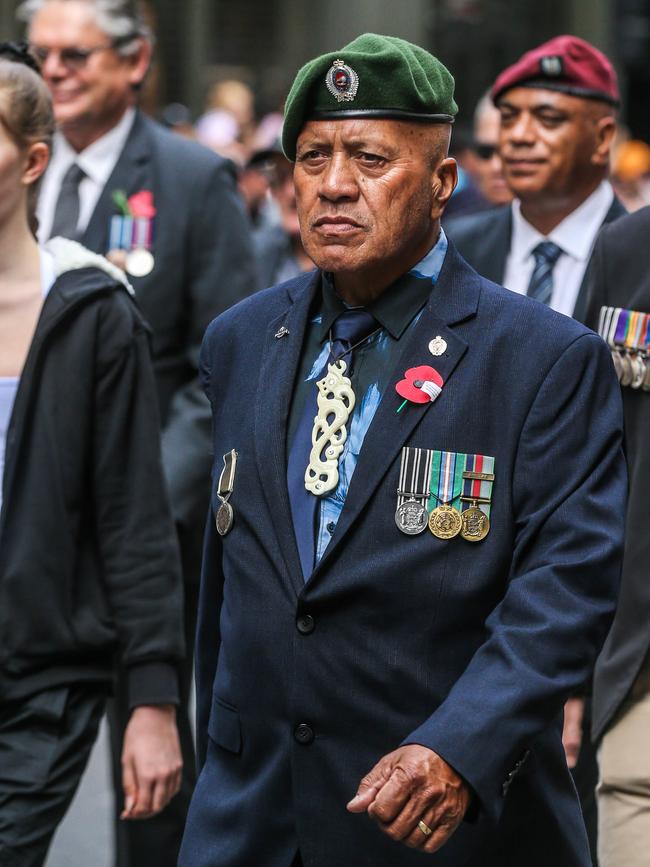 The NZ contingent in Brisbane for the 2023 ANZAC Day March. Picture: NCA NewsWire / Glenn Campbell