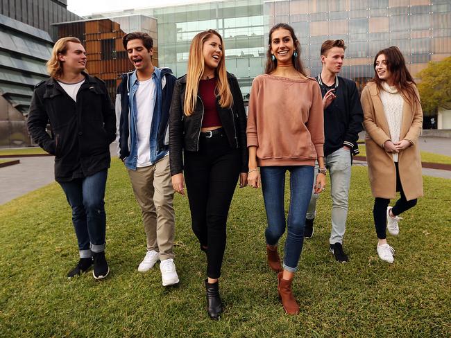 Students talk about what they feel is important in Australia currently. L to R, Ben Hollebon, Damien Vickovich, Abbey Wiseman, Lauren O'Doherty, Tom St John and Stephanie Jaja. Picture: News Corp Australia