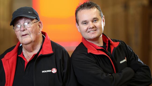 Mick Randall, Holden’s longest-serving employee with 53 years under his belt, and his supervisor Mick Thompson, who is part of 200 years of family service at the company. The pair will walk out together, side-by-side, on the last day of operations on Friday.