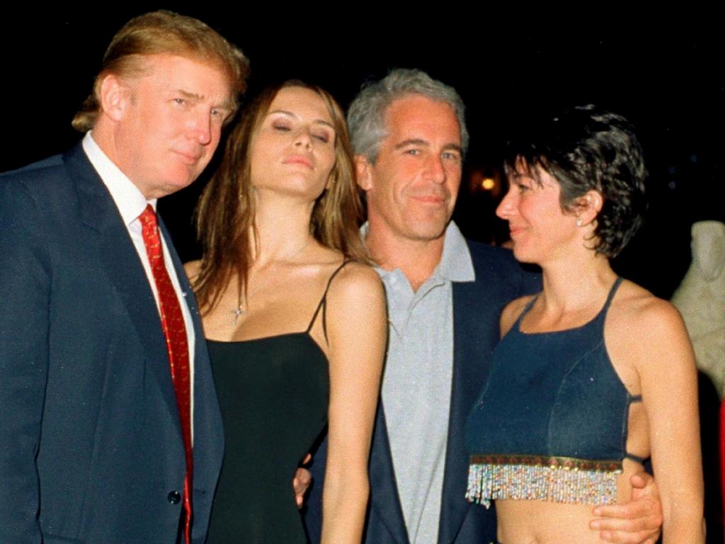 Donald and Melania Trump with Jeffrey Epstein, and British socialite Ghislaine Maxwell in 2000. Picture: Getty Images