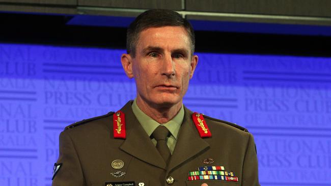 Job ID PD835319. Chief of the Australian Army Lieutenant General Angus Campbell during his address at the National Press Club in Canberra, on the Army Domestic Violence Awareness Program - 'Silence is the Accomplice'. Picture Gary Ramage