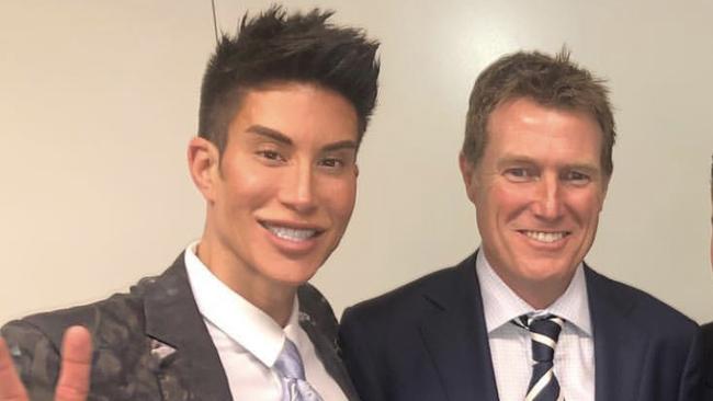 SUNDAY TELEGRAPH SPECIAL. Human Ken doll Justin Jedlica with Attorney-General Christian Porter