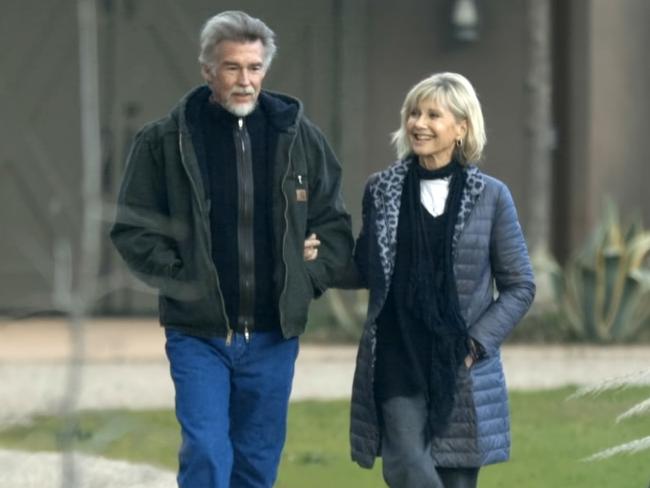 Olivia Newton-John with her husband John Easterling, who grows medicinal marijuana for the Aussie star. Picture: Daniel Raffaele