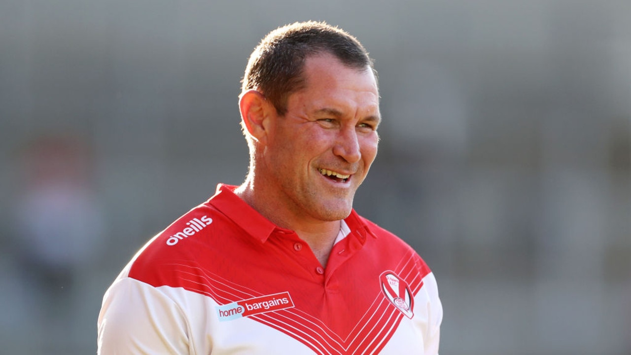 ST HELENS, ENGLAND - AUGUST 19: Kristian Woolf, Head Coach of St Helens smiles prior to the Betfred Super League match between St Helens and Hull Kingston Rovers at Totally Wicked Stadium on August 19, 2022 in St Helens, England. (Photo by Lewis Storey/Getty Images)