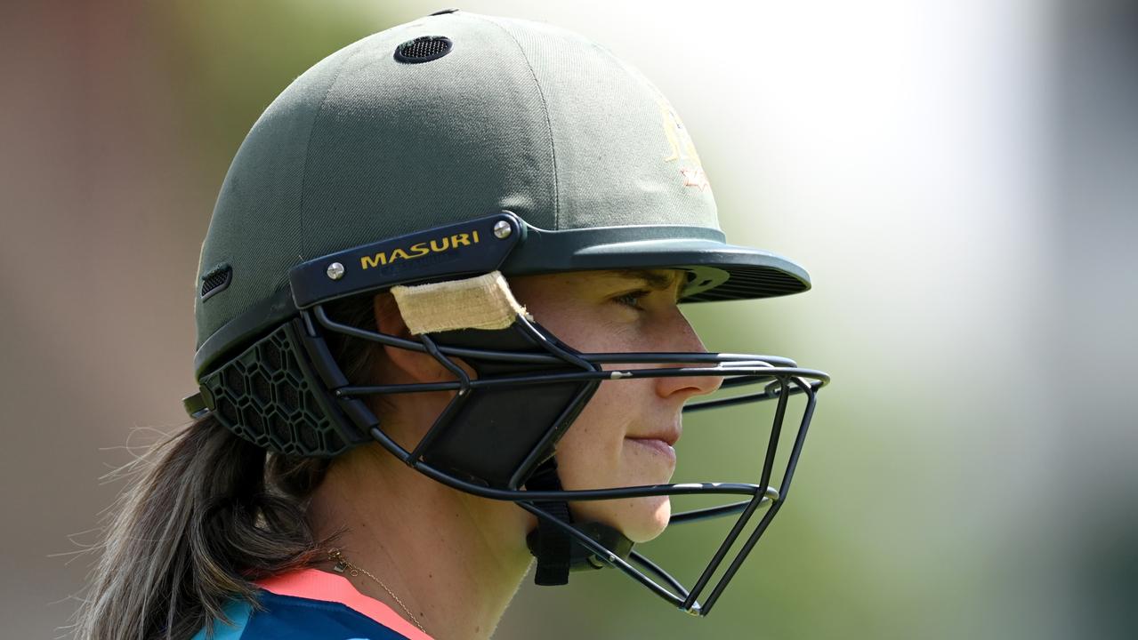 Ellyse Perry during a nets session at Trent Bridge. Picture: Gareth Copley/Getty Images